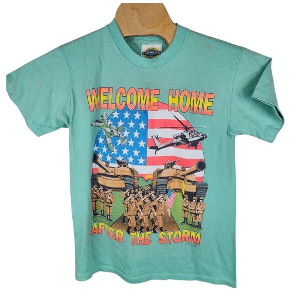 vintage 90s WELCOME HOME USA MILITARY TROOPS T-Shirt Medium army usaf usmc - Picture 1 of 4